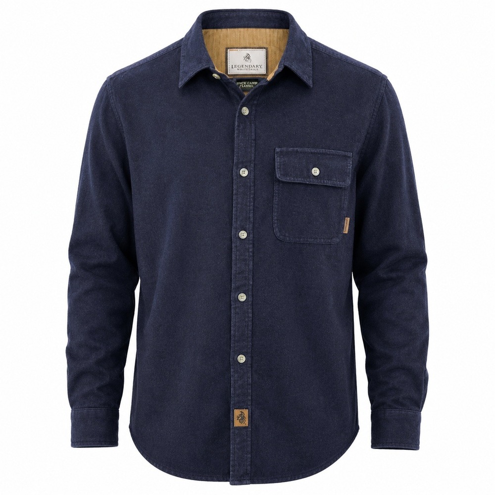 Legendary Whitetails Mens Buck Camp Flannel Shirt Navy Blue Corduroy Trim Medium
